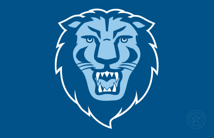 Columbia Lions Logo Alt on Dark Logo (2006-2025) - Alternate logo of a front-facing lion head in Columbia Blue and dark blue with white outline on dark blue background. This was used through 2025 then became the Primary with new colors. SportsLogos.Net