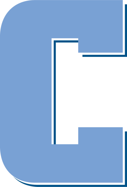 Columbia Lions Logo Secondary Logo (2025-Pres) - Secondary Block C logo with serifs in Columbia Blue with navy drop shadow.  In 2024, Columbia Athletics adjusted its color palette to incorporate a slightly darker shade of Columbia University Blue. The new shade provides increased contrast for use in electronic and print applications, as well as enhanced consistency with performance athletic apparel textiles. SportsLogos.Net