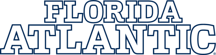 Florida Atlantic Owls Logo Wordmark Logo (2024-Pres) - Revised stacked Florida Atlantic wordmark in white with blue outline. SportsLogos.Net