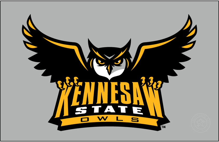 Kennesaw State Owls Logo Alt on Dark Logo (2012-Pres) - The Kennesaw State Department of Athletics teamed with Rickabaugh Graphics and determined that the timing was perfect to initiate a new image that would match the rapid growth of the University and Department of Athletics while providing greater brand awareness. The new marks included a redesign of the owl, new typeface, new colors, and an interlocking KS. SportsLogos.Net Kennesaw State Owls Logo Alt on Dark Logo (2012-Pres) - The Kennesaw State Department of Athletics teamed with Rickabaugh Graphics and determined that the timing was perfect to initiate a new image that would match the rapid growth of the University and Department of Athletics while providing greater brand awareness. The new marks included a redesign of the owl, new typeface, new colors, and an interlocking KS. SportsLogos.Net