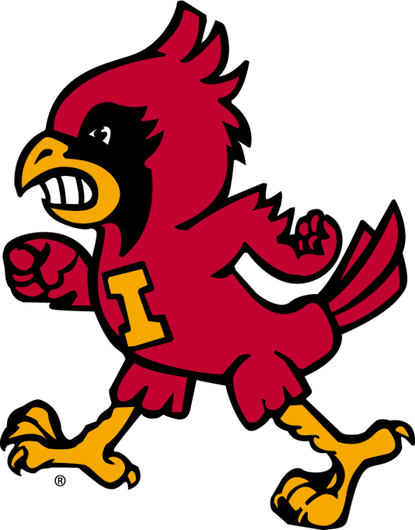Iowa State Cyclones Logo Alternate Logo (1964-1970) - Left-facing angry Walking Cy with a block I on its chest, shown in cardinal, gold, and black. Can also be seen facing to the right. SportsLogos.Net
