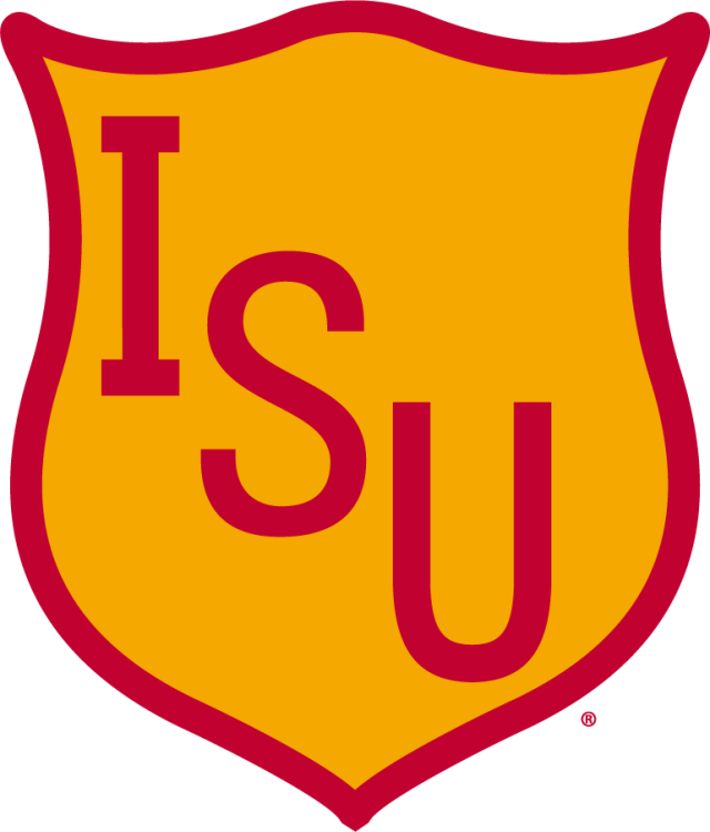 Iowa State Cyclones Logo Alternate Logo (1965-1966) - Staggered ISU letters in cardinal inside a gold shield with cardinal outline. Years of use may not be exact. SportsLogos.Net