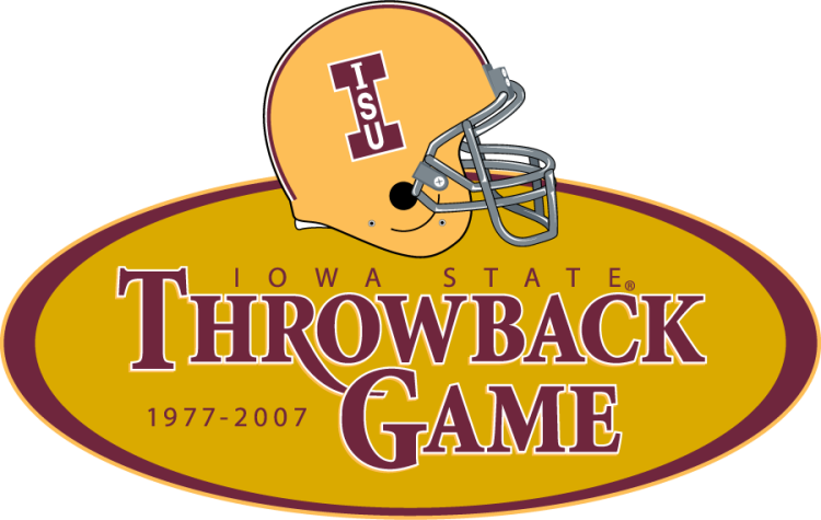 Iowa State Cyclones Logo Event Logo (2007) - 2007 Throwback Game event logo. Celebrating the 30th anniversary of Iowa State`s 1977 Peach Bowl squad, the Cyclone football team wore throwback uniforms from that season in the Sept. 15, 2007 game vs. Iowa at Jack Trice Stadium. The Cyclones' helmets were gold with the letters I-S-U on a Block I. SportsLogos.Net