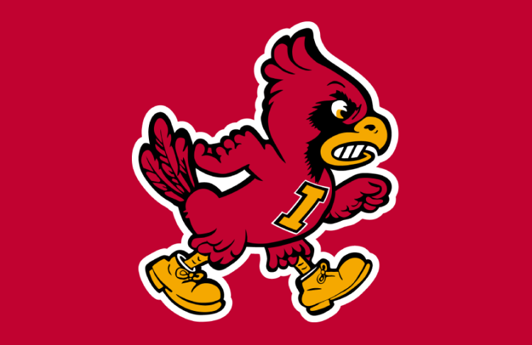 Iowa State Cyclones Logo Helmet Logo (1967) - Walking Cy mascot logo outlined in white on cardinal football helmet. SportsLogos.Net