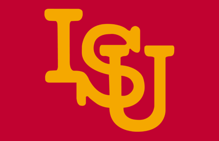 Iowa State Cyclones Logo Helmet Logo (1968-1974) - Interlocking ISU letters in gold on cardinal football helmet. Used simultaneously with gold helmet. SportsLogos.Net