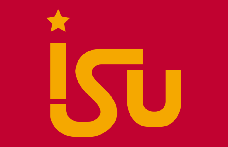 Iowa State Cyclones Logo Helmet Logo (1979) - Stylized ISU letters with star in gold on cardinal football helmet. SportsLogos.Net