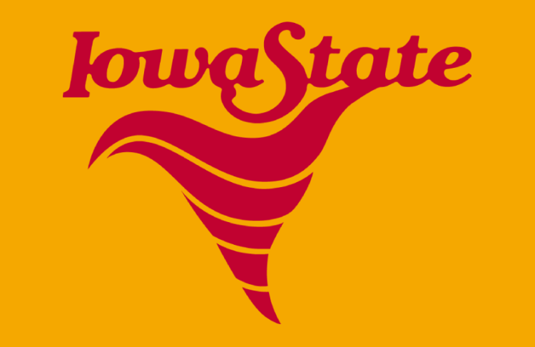 Iowa State Cyclones Logo Helmet Logo (1983-1986) - Primary Iowa State with cyclone logo in cardinal on gold football helmet. SportsLogos.Net