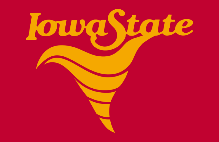 Iowa State Cyclones Logo Helmet Logo (1983-1986) - Primary Iowa State with cyclone logo in gold on cardinal football helmet. Two players a game worn the cardinal helmet instead of gold. SportsLogos.Net