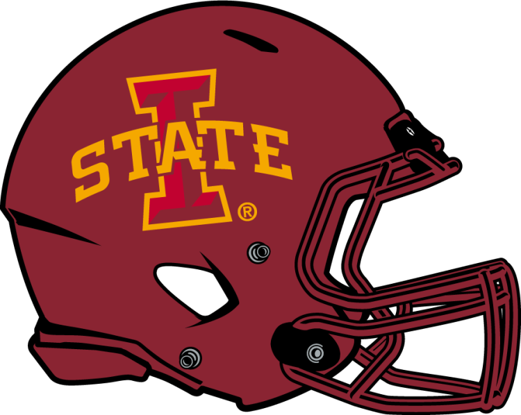 Iowa State Cyclones Helmet Helmet (2016-Pres) - Cardinal football helmet with the I-State logo, cardinal facemask, and no stripes. SportsLogos.Net