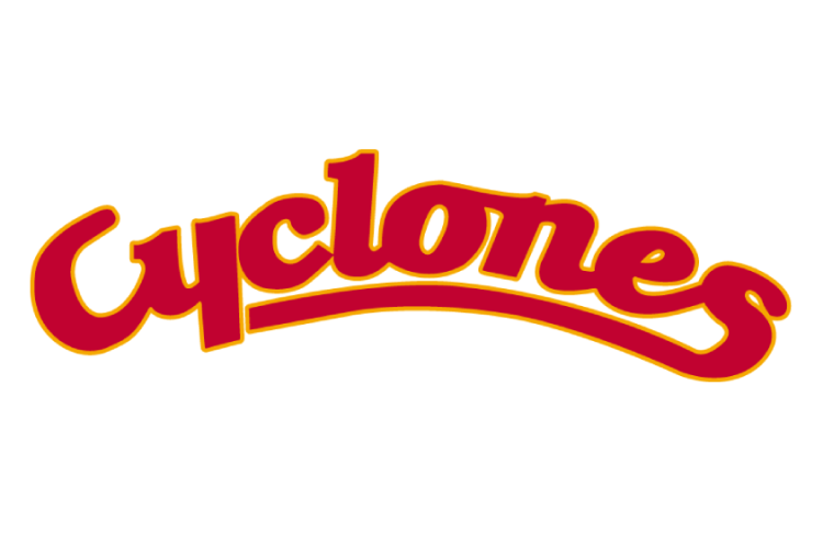 Iowa State Cyclones Logo Helmet Logo (2024) - Throwback arched script Cyclones logo in cardinal with gold trim on white football helmet. Worn for Games 11 & 13 of the 2024 season. SportsLogos.Net