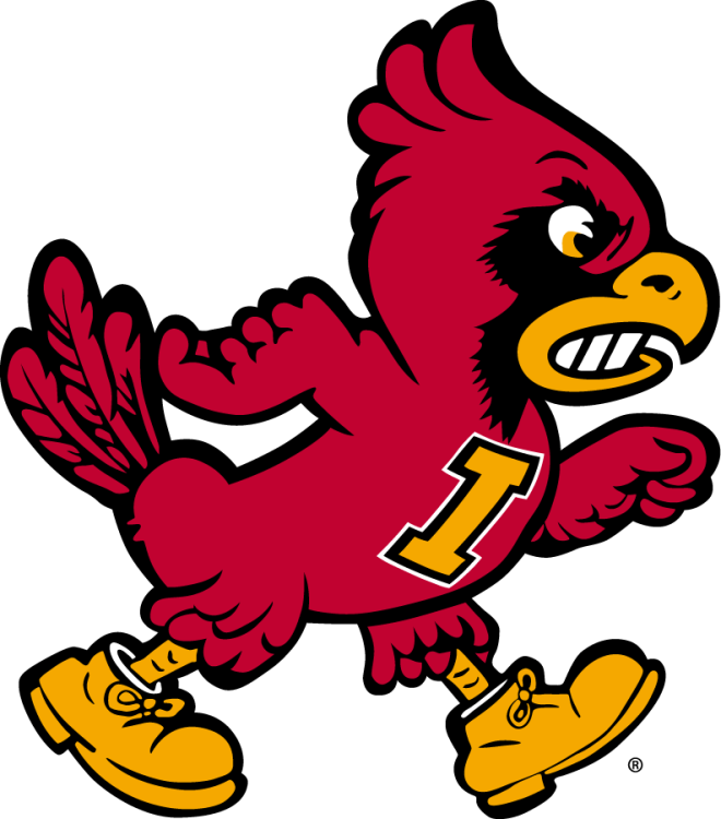 Iowa State Cyclones Logo Primary Logo (1970-1974) - Angry Walking Cy logo wearing boots with a Block I on its chest. Shown in cardinal, gold, and black. Worn on their football helmets in 1967. SportsLogos.Net