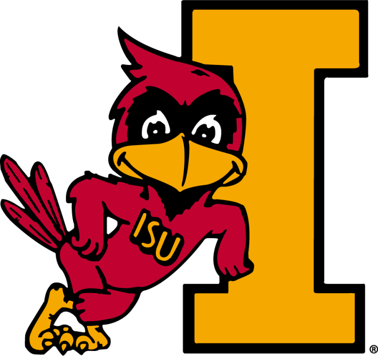 Iowa State Cyclones Logo Primary Logo (1974-1983) - Leaning smiling Cy the cardinal on a tall block I. ISU letters are featured in Cy`s chest. Shown in cardinal, gold, and black. SportsLogos.Net