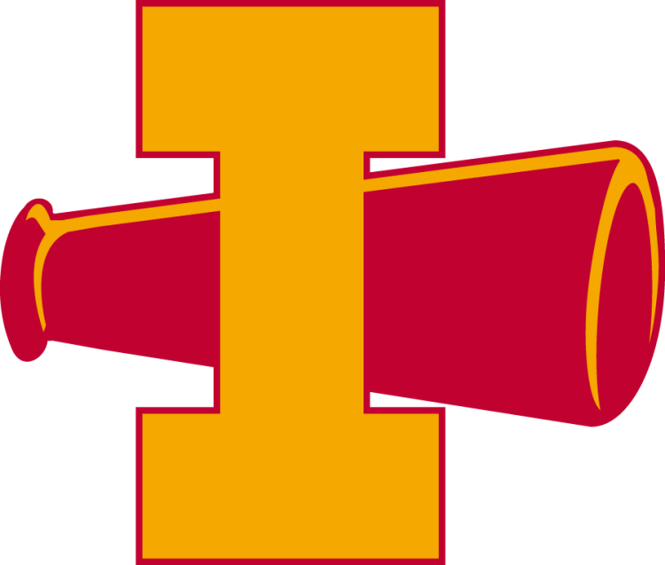 Iowa State Cyclones Logo Misc Logo (1948-1959) - Block I in front of a megaphone icon in cardinal and gold. Worn on cheerleader outfits. SportsLogos.Net
