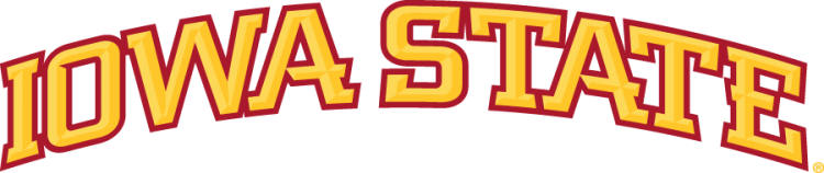 Iowa State Cyclones Logo Wordmark Logo (2007-2008) - Arched Iowa State wordmark with bevels in two shades of gold with cardinal outline. This was replaced in 2008 with wider kerning in the text. SportsLogos.Net