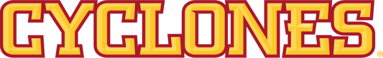 Iowa State Cyclones Logo Wordmark Logo (2007-2008) - Straight Cyclones wordmark with bevels in two shades of gold with cardinal outline. This was replaced in 2008 with wider kerning in the text. SportsLogos.Net
