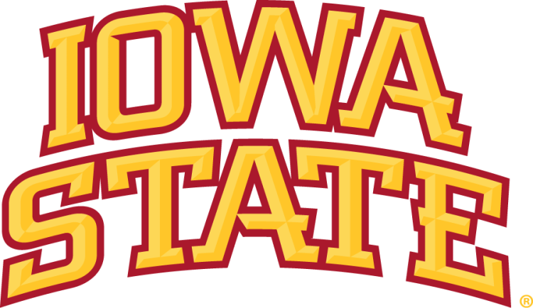Iowa State Cyclones Logo Wordmark Logo (2007-2008) - Arched stacked Iowa State wordmark with bevels in two shades of gold with cardinal outline. This was replaced in 2008 with wider kerning in the text. SportsLogos.Net