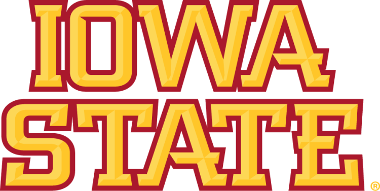 Iowa State Cyclones Logo Wordmark Logo (2007-2008) - Straight stacked Iowa State wordmark with bevels in two shades of gold with cardinal outline. This was replaced in 2008 with wider kerning in the text. SportsLogos.Net