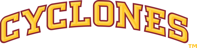 Iowa State Cyclones Logo Wordmark Logo (2008-Pres) - Arched Cyclones wordmark with bevels in two shades of gold with cardinal outline. Has a wider kerning than the 2007 version. SportsLogos.Net