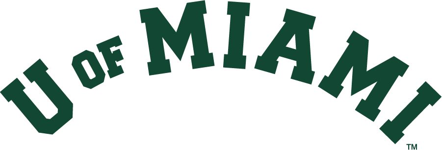 Miami Hurricanes Logo Wordmark Logo (1946-1973) - Arched block U OF MIAMI wordmark in green. SportsLogos.Net