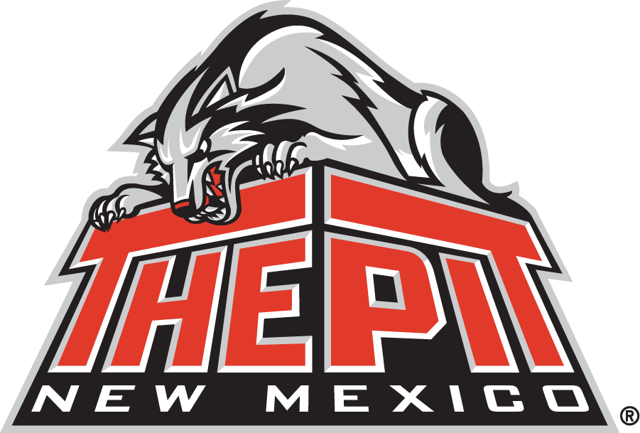 New Mexico Lobos Logo Stadium Logo (1999-2008) - The Pit logo featuring the lobo perched above and NEW MEXICO below. The indoor arena opened in 1966 as University Arena but gained the nickname The Pit due to its innovative subterranean design, with its playing floor 37 feet (11 m) below street level. SportsLogos.Net