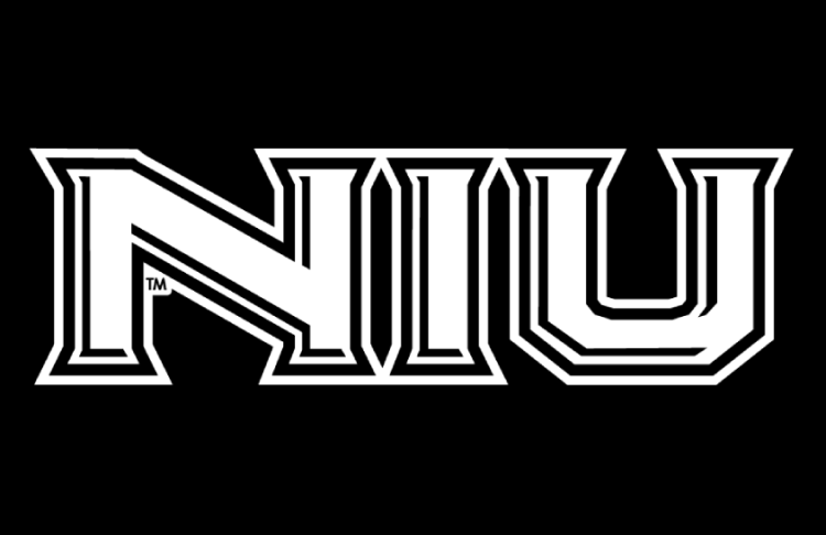 Northern Illinois Huskies Logo Helmet Logo (2023) - NIU lettermark in white/black with white outline on glossy black football helmet. Worn for Games 8 and 10 of the 2023 season. SportsLogos.Net