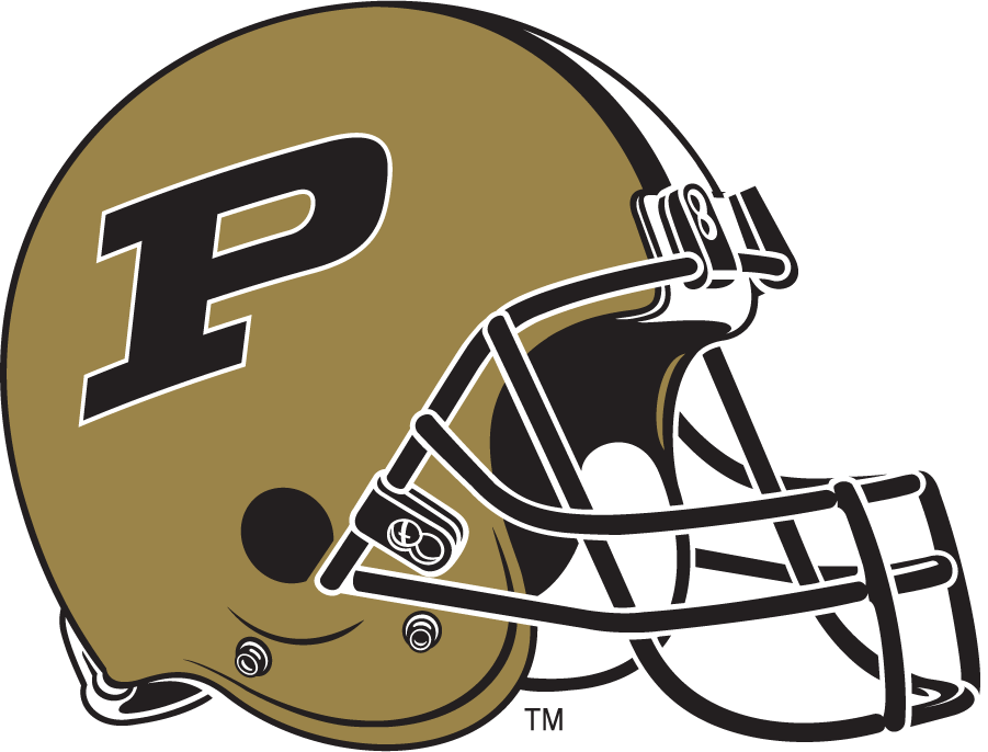 Purdue Boilermakers Helmet Helmet (1997-2010) - Gold helmet with black Motion P logo, black facemask, and white & black stripes. SportsLogos.Net Purdue Boilermakers Helmet Helmet (1997-2010) - Gold helmet with black Motion P logo, black facemask, and white & black stripes. SportsLogos.Net