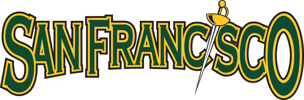 San Francisco Dons Wordmark Logo (2001-2011) - San Francisco in green with gold outline SportsLogos.Net