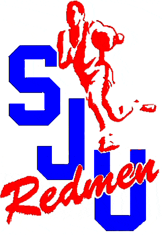 St. Johns Red Storm Logo Alternate Logo (1980-1991) - Blue SJU with Redmen in red and basketball player SportsLogos.Net St. Johns Red Storm Logo Alternate Logo (1980-1991) - Blue SJU with Redmen in red and basketball player SportsLogos.Net