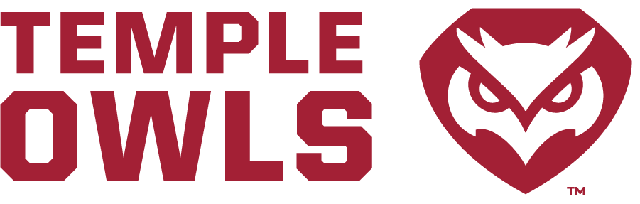 Temple Owls Logo Secondary Logo (2023-Pres) - Secondary stacked Temple Owls type in cherry beside a white owl head within a cherry diamond. Temple formally introduced its new secondary logos on August 1, 2023. In these designs is the diamond shape, an important symbol to Temple -a nod to the famous speech by Temple`s founder Russell Conwell, surrounding the new owl head or body. Also featured is the Temple T with the full body owl. While the well-known Temple T remains the university`s primary mark, a secondary athletics mark, acknowledging the university`s mascot, athletic traditions and legacy was created. Just like Templeâ€™s iconic T, which was created by graphic design students from Tyler School of Art and Architecture in the mid-1980s, these new marks are truly Temple Made. Leading sports branding strategist Joe Bosack, founder and creative director at Joe Bosack and Co., was tasked with refreshing his alma mater`s athletics logo. To develop the mark, he set out to recreate the genesis of the T by involving students. Throughout the 2021 fall semester of Associate Professor Bryan Satalino`s senior capstone course in graphic and interactive design, Bosack worked alongside students creating drawings, responding to feedback from focus groups of alumni and stakeholders and presenting final designs to university leadership. The previous owl logos was discontinued in 2020. SportsLogos.Net