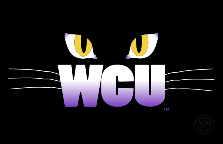 Western Carolina Catamounts Logo Secondary Logo (2003-2008) - Secondary logo of catamount eyes & whiskers with WCU in gradient purple & white. SportsLogos.Net