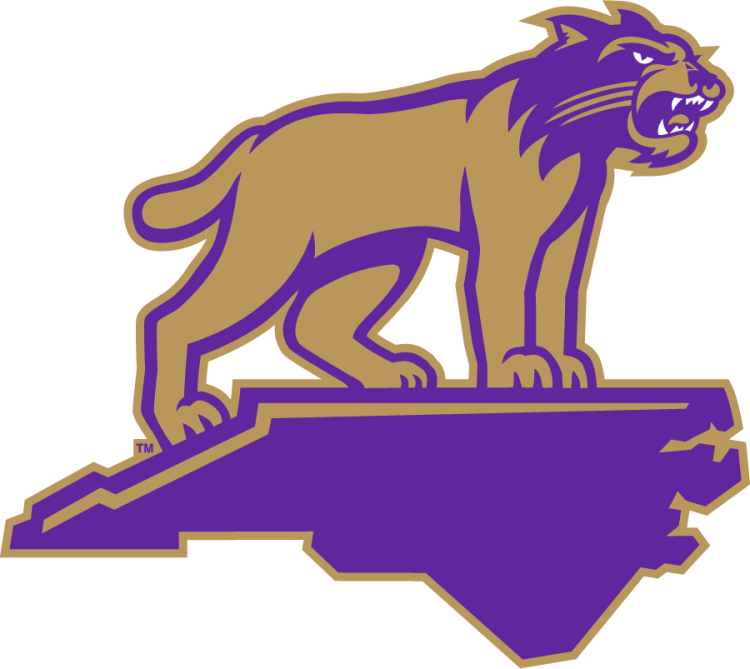 Western Carolina Catamounts Logo Secondary Logo (2008-2017) - Secondary State logo featuring full-body catamount atop state shape of North Carolina. The university unveiled a fresh look for Catamount athletics in August 2008, just in time for the 75th anniversary of the selection of the Catamount as the official mascot for Westerns intercollegiate sports teams. Western also reverted to original shades of its school colors of purple and gold, with a deeper purple and traditional gold replacing bright hues of purple and yellow used in recent years. SportsLogos.Net