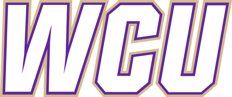 Western Carolina Catamounts Logo Wordmark Logo (2022-Pres) - Slanted sans serif WCU wordmark in white with purple inline and gold outline. Western Carolina refreshed their athletics identity in 2022 but eliminating all logos except the Primary (WCU+Cat Head) and a Secondary (Cat Head) and introduced two new wordmarks under a new typography. Colors remained the same. SportsLogos.Net