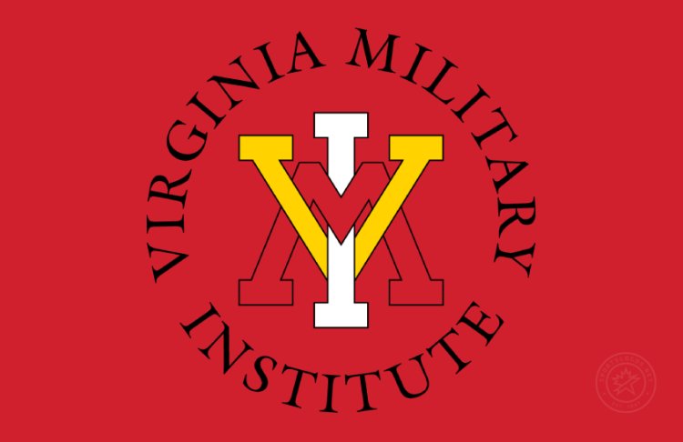 VMI Keydets Logo Primary Dark Logo (2014-2016) - Primary logo of the interlocking VMI (spider) and the full institute name in black serif type around the VMI letters. The block serif VMI letters are in red, yellow, and white with black outline on red background. In around 2014, a darker shade of red was adopted. SportsLogos.Net
