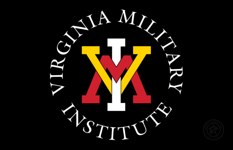 VMI Keydets Logo Primary Dark Logo (2014-2016) - Primary logo of the interlocking VMI (spider) and the full institute name in white serif type around the VMI letters. The block serif VMI letters are in red, yellow, and white with black outline on black background. In around 2014, a darker shade of red was adopted. SportsLogos.Net