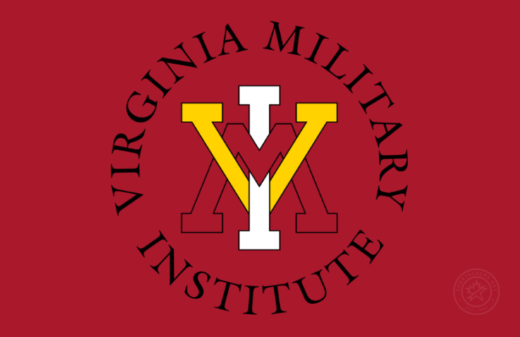 VMI Keydets Logo Primary Dark Logo (2016-Pres) - Primary logo of the interlocking VMI (spider) and the full institute name in black serif type around the VMI letters. The block serif VMI letters are in red, yellow, and white with black outline on red background. In around 2016, a darker shade of red was adopted for all logos. SportsLogos.Net