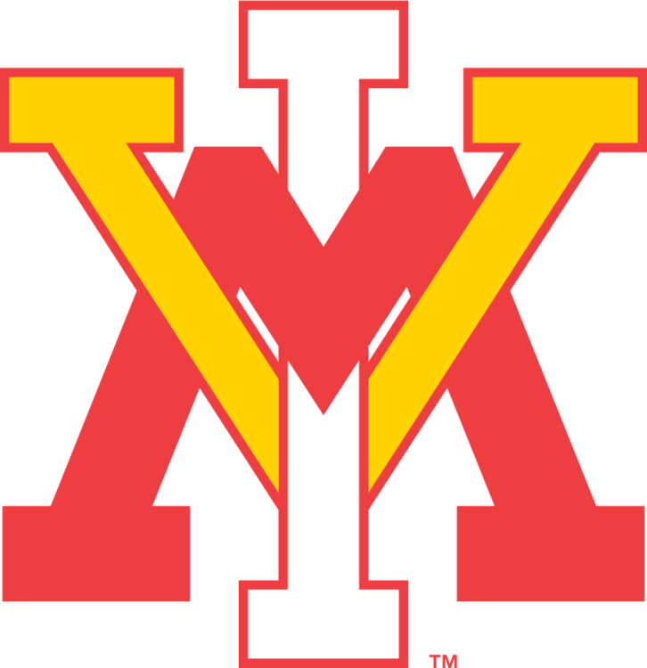 VMI Keydets Logo Secondary Logo (1985-2014) - Secondary logo of the interlocking VMI (spider). The block serif VMI letters are in red, yellow, and white with red outline. SportsLogos.Net