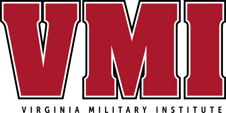 VMI Keydets Logo Secondary Logo (2016-2025) - Secondary logo of VMI letters in red, white, & black using the font Aachen above black Virginia Military Institute in the font Trajan Pro. SportsLogos.Net