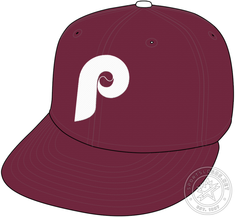 Maine Phillies Cap Cap (1988) - The Maine Phillies cap, used for a single season in 1988 following the team's name change from Guides, was a simple recycling of the Philadelphia Phillies cap logo of the time - a white 