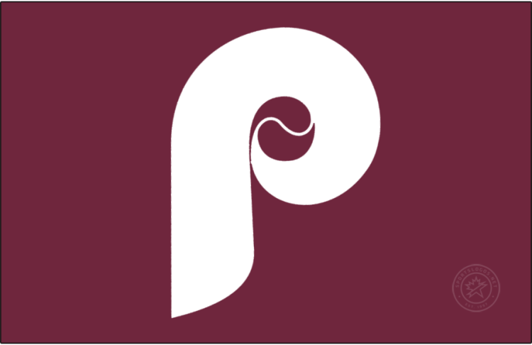 Maine Phillies Logo Cap Logo (1988) - The Maine Phillies cap logo, used for a single season in 1988 following the team's name change from Guides, was a simple recycling of the Philadelphia Phillies cap logo of the time - a white 