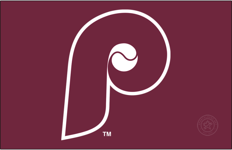 Maine Phillies Logo Primary Dark Logo (1988) - The Maine Phillies logo, used for a single season in 1988 following the team's name change from Guides, was a simple recycling of the Philadelphia Phillies logo of the time. A burgundy 