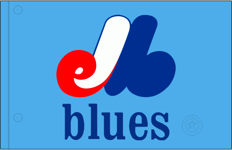 Memphis Blues Logo Jersey Logo (1974-1975) - The Memphis Blues road jersey logo, used during their first seasons as a Triple-A ballclub, was a direct copy of the logo used by their Major League parent club - the Montreal Expos. The logo featured the same stylized 