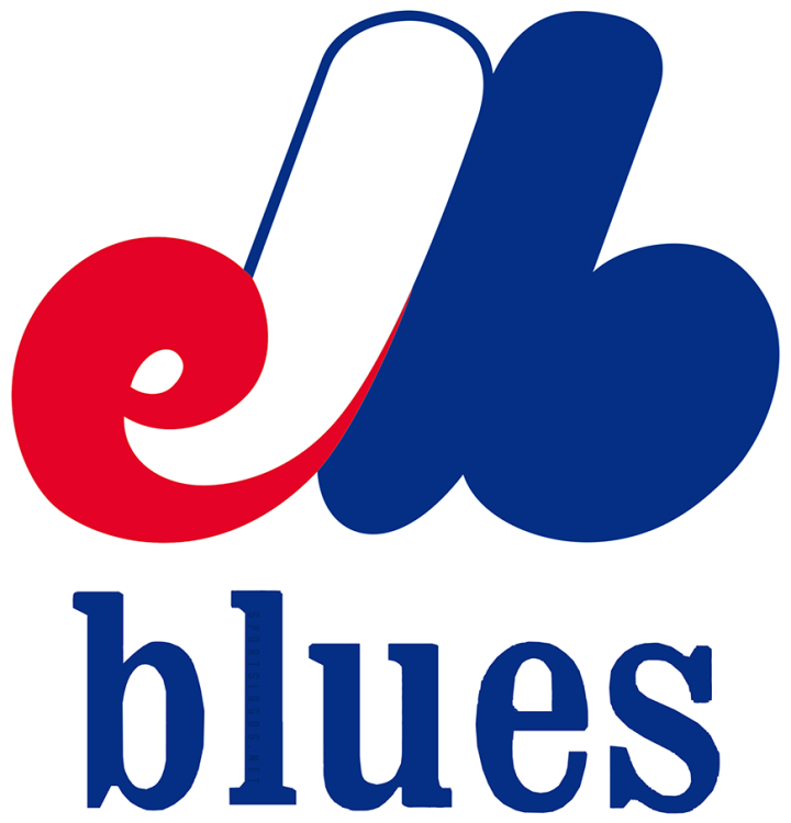 Memphis Blues Logo Primary Logo (1974-1975) - The Memphis Blues logo, used during their first seasons as a Triple-A ballclub, was a direct copy of the logo used by their Major League parent club - the Montreal Expos. The logo featured the same stylized 