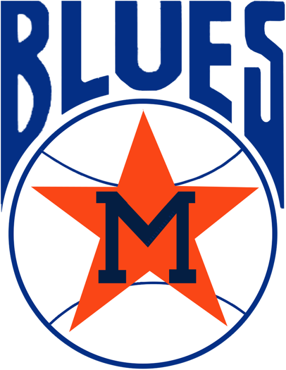 Memphis Blues Logo Primary Logo (1976) - For their final season, the Memphis Blues logo reflected the change in franchise affiliation from Montreal to the Houston Astros. The new logo showed a navy blue 
