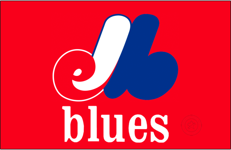Memphis Blues Logo Primary Dark Logo (1974-1975) - The Memphis Blues logo, used during their first seasons as a Triple-A ballclub, was a direct copy of the logo used by their Major League parent club - the Montreal Expos. The logo featured the same stylized 