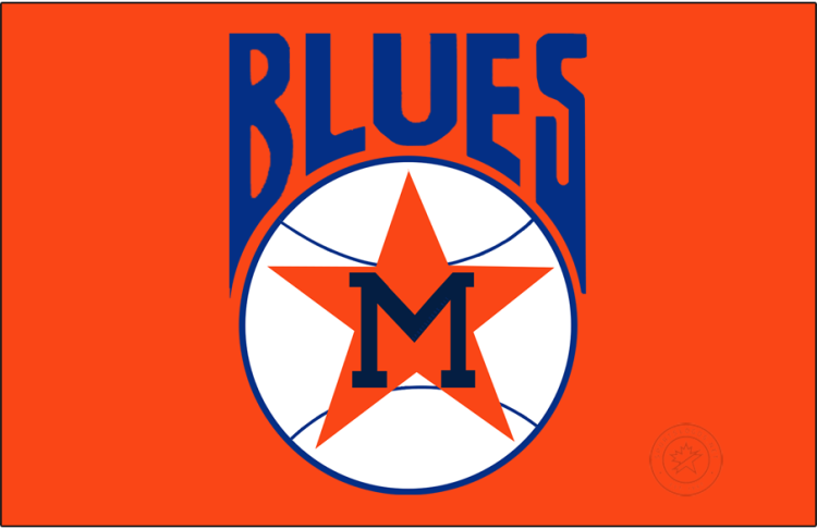 Memphis Blues Logo Primary Dark Logo (1976) - For their final season, the Memphis Blues logo reflected the change in franchise affiliation from Montreal to the Houston Astros. The new logo showed a navy blue 