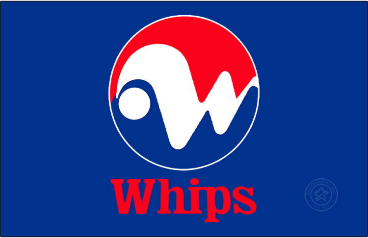 Peninsula Whips Logo Primary Dark Logo (1972-1973) - The Peninsula Whips logo, used for their only two seasons, featured a white scripted 