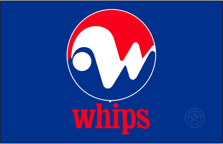 Winnipeg Whips Logo Primary Dark Logo (1971) - The Winnipeg Whips logo, used for their second (and final) season, featured a white scripted 