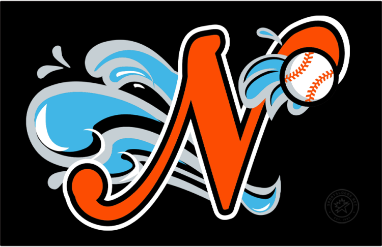 Norfolk Tides Logo Cap Logo (2008-2015) - (Road) An orange and black N surrounded by water on black SportsLogos.Net