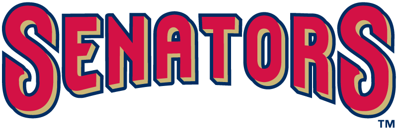 Harrisburg Senators Logo Wordmark Logo (2006-Pres) - Senators in red with gold beveling and blue outline SportsLogos.Net