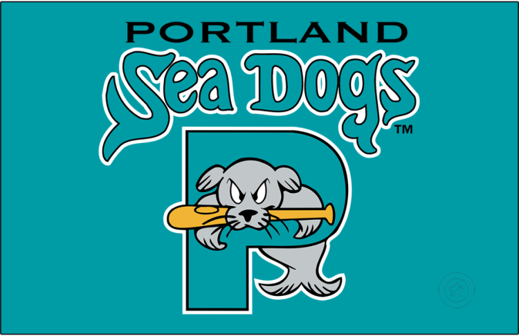 Portland Sea Dogs Logo Primary Dark Logo (1994-2002) - The Portland Sea Dogs logo features a grey seal named 